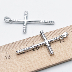 Подвеска Крест, цвет серебро (родий), фианиты, размер 35*20 мм + бейл, цена за 1 шт