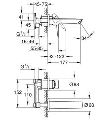 Смеситель для раковины GROHE BauLoop в комплекте с монтажной частью, хром (20289001)