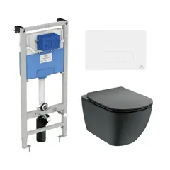 Ideal Standard T3868V3/115AC Промо-набор 3 в 1 (Унитаз T0079V3 и сиденье T3527V3 TESI, инсталляция R020467 PROSYS, панель смыва R0115AC OLEAS) фото