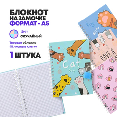 
          Блокнот детский с замочком формат А5 в клетку, 48 листов для записей и заметок, MC-Basir, с рисунком Кошкины лапки, для школы и дома размер 18х13 см