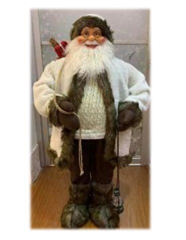 Дед Мороз 45см в белом костюме с фонариком и мешком с подарками, в пакете 201805