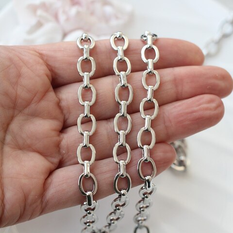 Цепочка 9,5*8 мм, родий, 50 см, А046