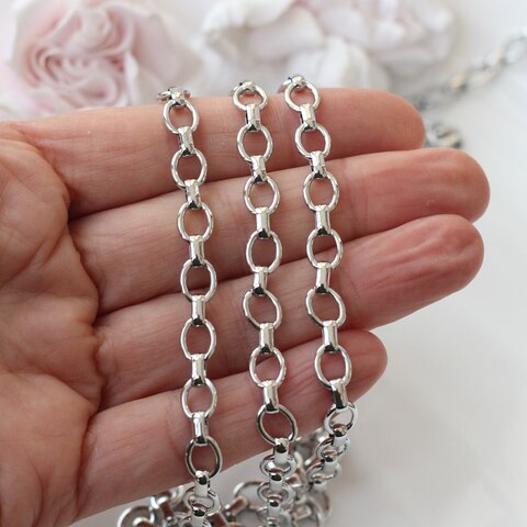 Цепочка 8*7 мм, родий, 50 см, А165