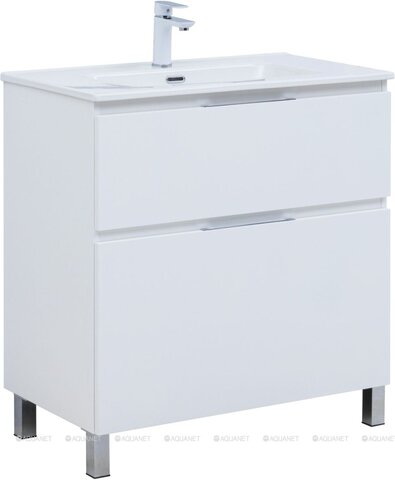 Aquanet 345679 Тумба с раковиной Алвита new 80 (Flat) напольная 2 ящ. цв. белый матовый (345679)