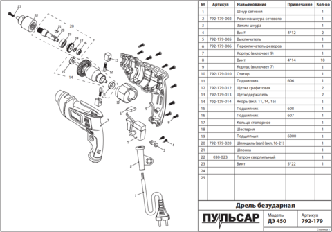 Винт с левой резьбой ПУЛЬСАР ДЭ450 М5*22 (792-179-023)