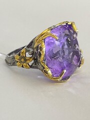 Флораль-аметист (серебряное кольцо с позолотой)