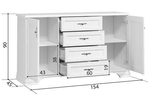 Тумба Kentaki S320-KOM2D4S (154.5*90*44.5 см) - Белый