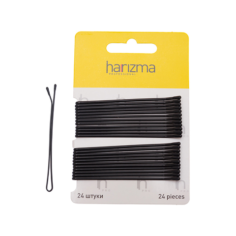 Невидимки для волос Harizma, 70 мм, прямые, черные, 24 шт (h10539-15)