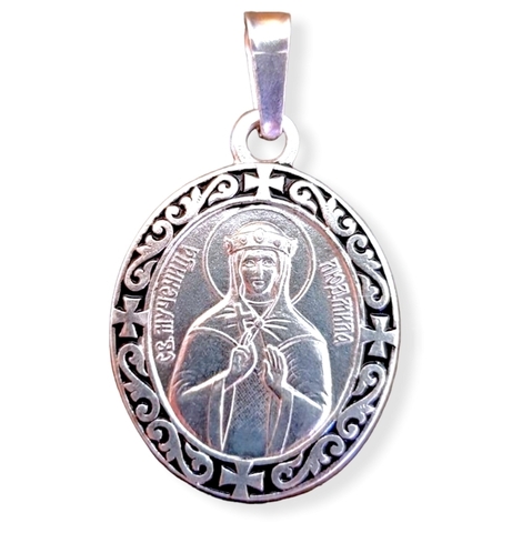Нательная именная икона святая Людмила с серебрением