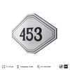 Номерок на дверь квартиры 453, для кабинета, офиса, шильдик 9 х 7 см, брашированная сталь, Айдентика Технолоджи