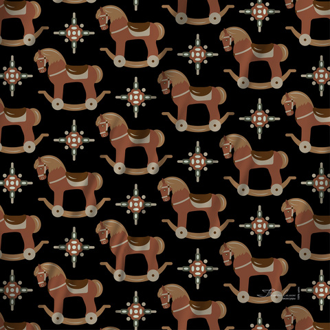 Платок каре 90*90см, ЛОШАДКИ на чёрном