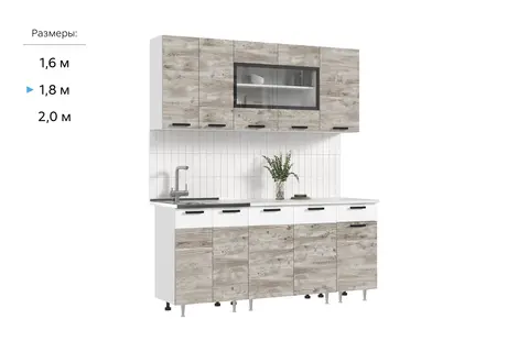 ЛДСП Кухня Гранд 1,8м (490) (Юкон/Белый, Белый (Антарес))
