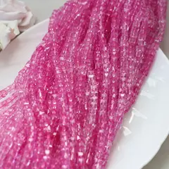 Хрусталь (стекло) граненный, кубик, фуксия, 6 мм, 1 нить, К212