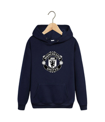 Толстовка темно-синяя с капюшоном (худи, кенгуру) и принтом FC Manchester United (ФК Манчестер Юнайтед) 004
