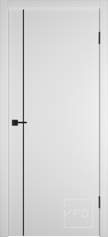 Межкомнатная дверь ВФД BASIC Emalex ice ABS black Black mould (3П3м1) Белый матовый, черный молдинг, чёрная кромка