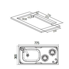 Газовая 2-х конфорочная плита с раковиной справа (12В, 775х365х150)