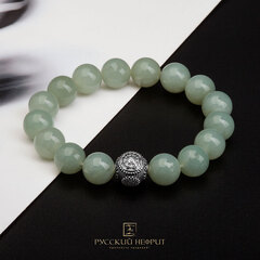 Браслет из бусин "Колесо судьбы". Нефрит морская волна Д 12мм.