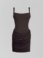 Платье Agdali Brand 1051 короткое однотонное на лямках со шнуровкой на спине