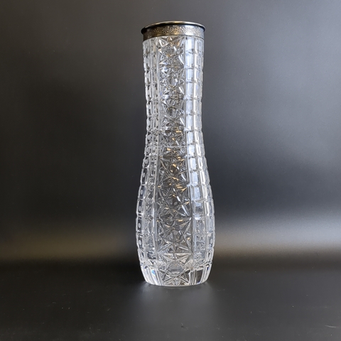 Хрустальная ваза для цветов с мельхиоровым ободком - СССР