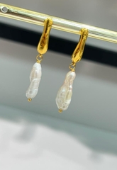 Серьги длинные в винтажном стиле с натуральным жемчугом барроко