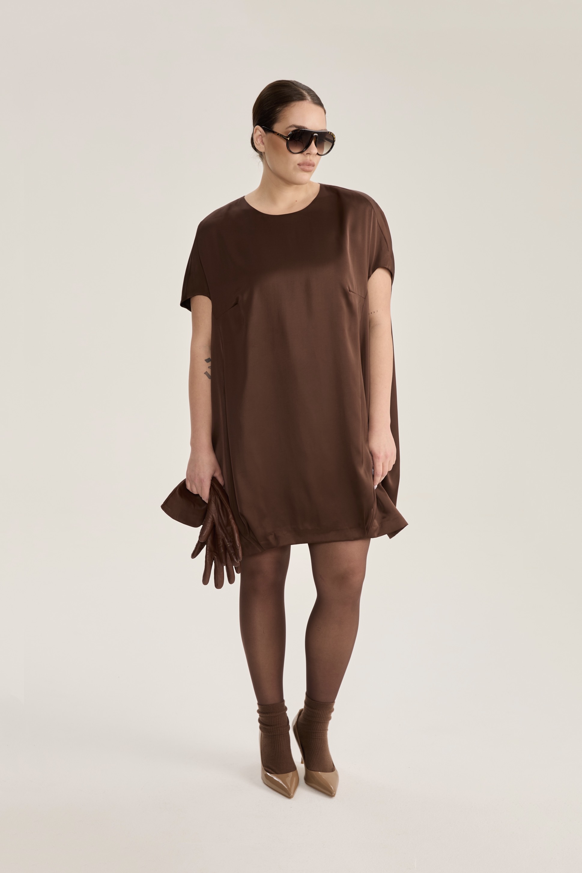 Платье-кокон мини, шоколад