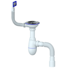 Сифон UNICORN для мойки, выпуск 1 1/2 (Ø40), прямоуг. перелив,чашка нерж. Ø115, ручка-латунь, B425, 73478