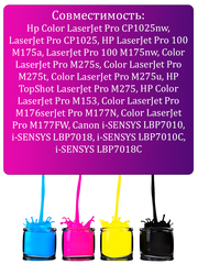 Комплект совместимых картриджей HP 126A, HP 130A (CE310A/ CF350A, CE311A/ CF351A, CE312A/ CF352A, CE313A/ CF353A) Canon 729, универсальный HP/Canon