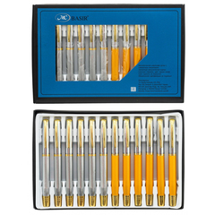 Ручка шариковая, автоматическая, Basir, синие чернила, металлическая, золотой и серебристый корпус, 12 шт