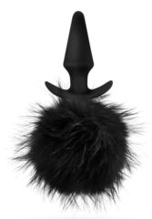 Силиконовая анальная пробка с чёрным заячьим хвостом Bunny Tail Pom Plug - 12,7 см. - 