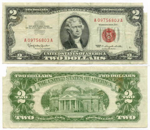 Банкнота США 2 доллара 1963 A 09756803 A. VG