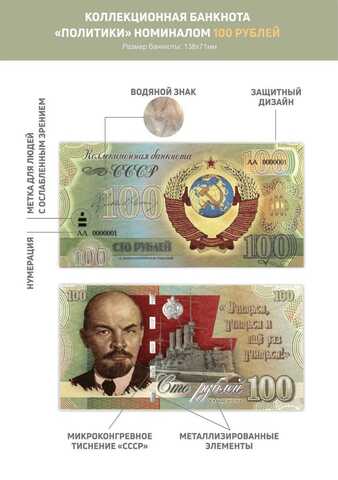 Сувенирная банкнота 100 рублей СССР Ленин
