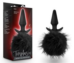 Силиконовая анальная пробка с чёрным заячьим хвостом Bunny Tail Pom Plug - 12,7 см. - 