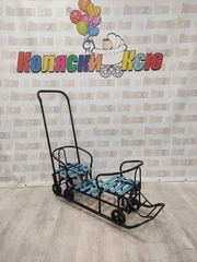 Санки коляски для двойни Galaxy голубой черная рама