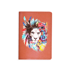Обложка на паспорт "Цветной лев", рыжая