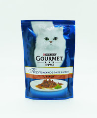 Gourmet Перл пауч для взрослых кошек кусочки в подливке (утка) 85 г