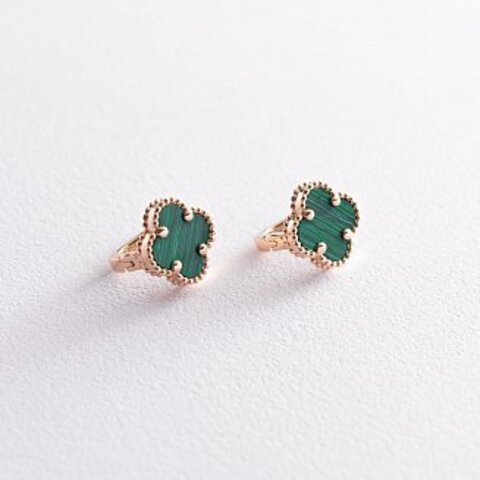 1с4087/1- Серьги Trendy Gold mini клевер из золота 585 пробы с малахитом на английском замке