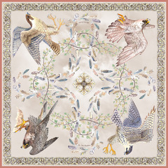 Платок «Полёт соколов» 100% шёлк