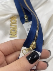 Молния Riri, на атласной тесьме, золотистая, 4мм, цвет 9603 синий
