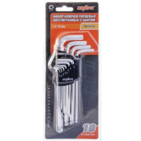 Ombra 952310 Набор ключей торцевых шестигранных с шаром H1.5-H10, 10 предметов