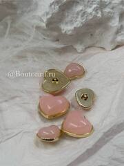 Пуговицы золотистые в форме сердца персиковые (розовые)