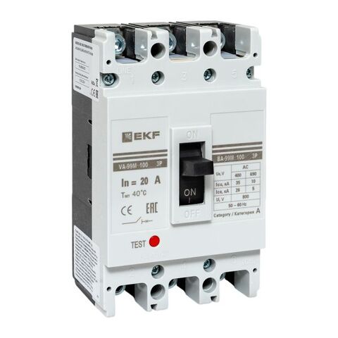 Выключатель автоматический в литом корпусе ВА-99М 100/20А 3P 10In 35кА с термомагнитным расцепителем EKF