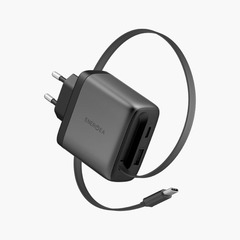 Сетевое зарядное устройство, шнур-рулетка 70cm. Energea AmpCharge ARC 65W, Темно-серый | Gunmetal