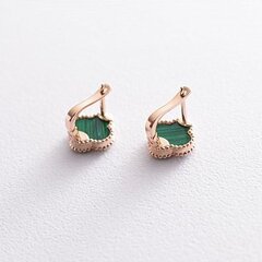 1с4087/1- Серьги Trendy Gold mini клевер из золота 585 пробы с малахитом на английском замке