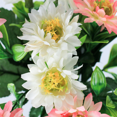 Хризантемы искусственные, 6 голов, букет 30 см, Бело-Розовые, набор 2 букета.