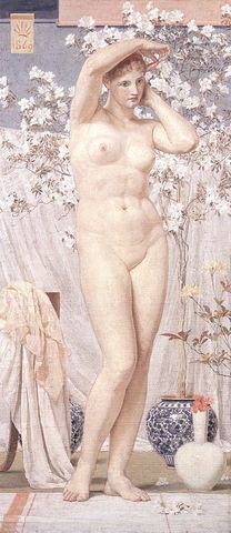 Альберт Джозеф Мур. A Venus, 1869; United Kingdom.  Cтиль: Академизм. Жанр: мифологическая живопись. Масло, холст.  Локация: York Art Gallery, York, UK. Размеры: 76,2 x 160 см.