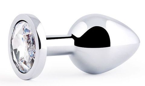 Анальная пробка SILVER PLUG MEDIUM с прозрачным кристаллом - 8,2 см. - Anal Jewelry Plug SM-01