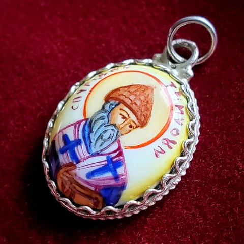 Подвеска икона с ростовской финифтью Святой Спиридон Тримифунтский кулон иконка