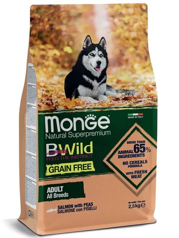 Monge Dog BWild GRAIN FREE беззерновой корм из лосося для взрослых собак всех пород 2,5 кг
