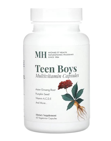 Michael's Naturopathic Teen Boys Caps, капсулы для мальчиков-подростков, мультивитамины для ежедневного приема, 60 вегетарианских капсул