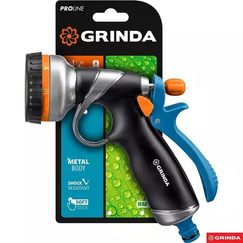 GRINDA RM-8 8 режимов, курок сзади, металлический с TPR, Поливочный пистолет, PROLine (8-427143)